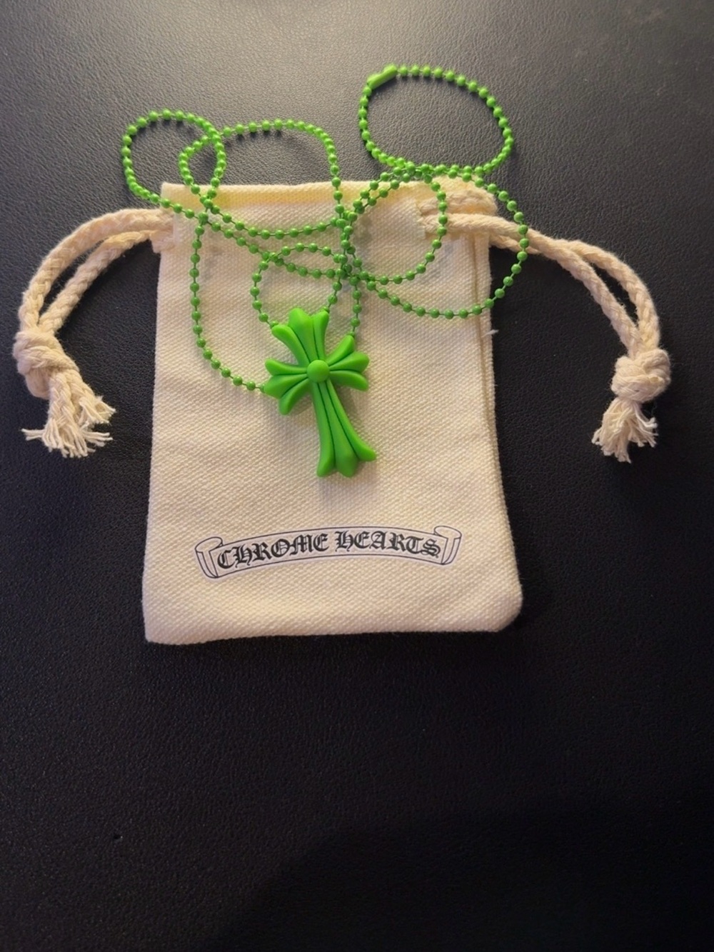 Chrome Hearts Lime Green Cross Pendant Necklace